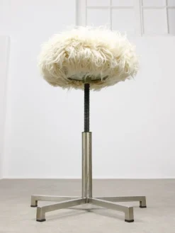 Pamono Modernist Bauhaus Swivel Stool in Chrome and Sheepskin, 1950s Clearance