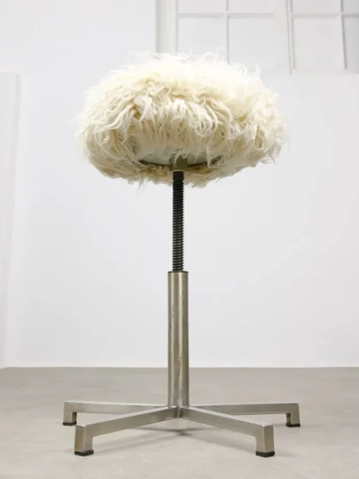 Pamono Modernist Bauhaus Swivel Stool in Chrome and Sheepskin, 1950s Clearance