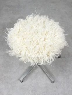 Pamono Modernist Bauhaus Swivel Stool in Chrome and Sheepskin, 1950s Clearance