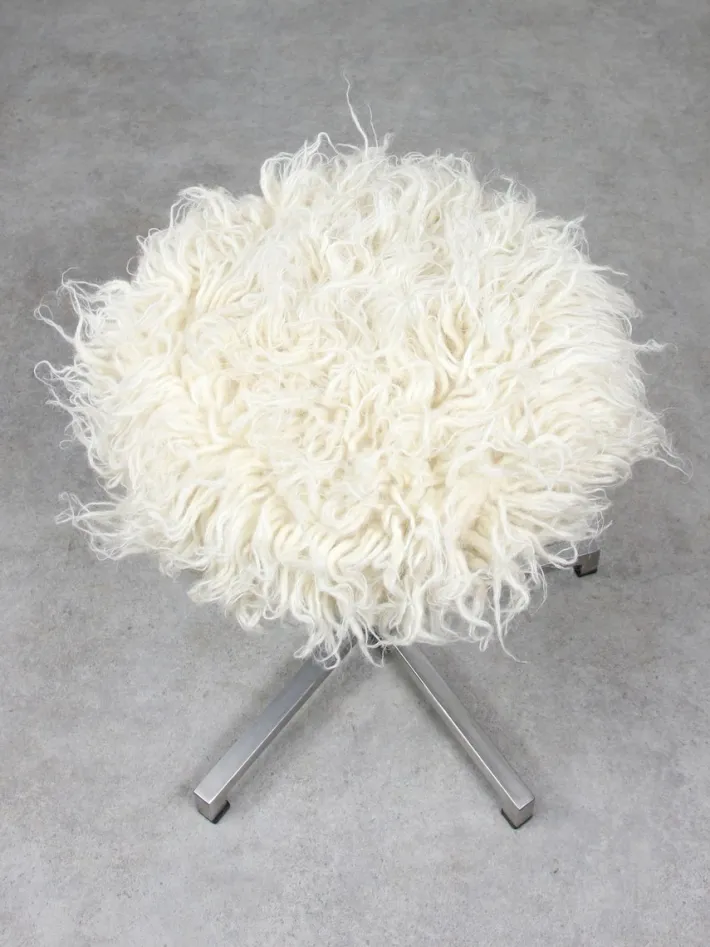 Pamono Modernist Bauhaus Swivel Stool in Chrome and Sheepskin, 1950s Clearance