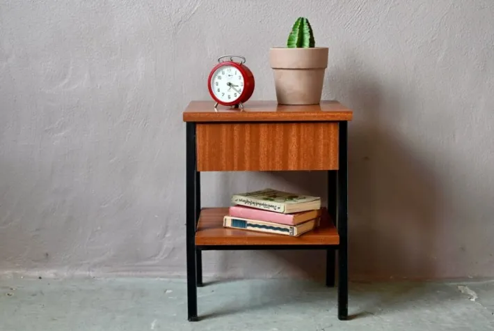 Pamono Modernist Bedside Table in Wood and Metal, 1960s Clearance