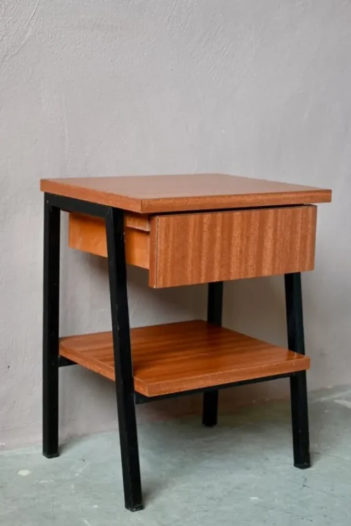 Pamono Modernist Bedside Table in Wood and Metal, 1960s Clearance