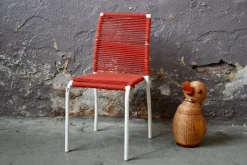 Pamono Modernist Children's Chair in Steel and Red Rope, France, 1950s Discount