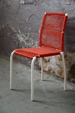 Pamono Modernist Children's Chair in Steel and Red Rope, France, 1950s Discount