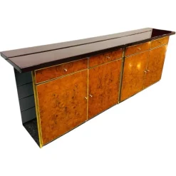Pamono Modernist Sideboard in Radica and Gilded Metal, 1970s Sale