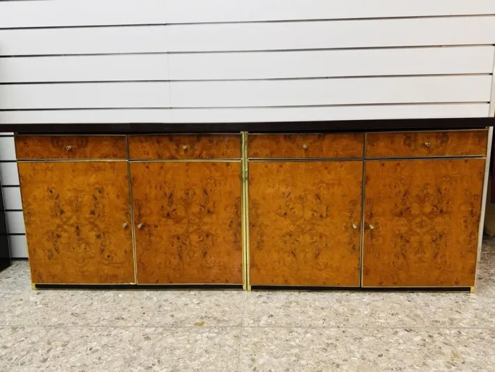 Pamono Modernist Sideboard in Radica and Gilded Metal, 1970s Sale