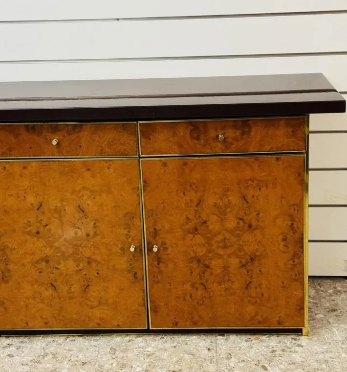 Pamono Modernist Sideboard in Radica and Gilded Metal, 1970s Sale