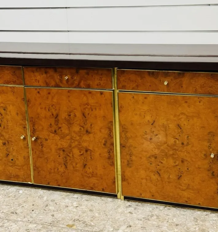 Pamono Modernist Sideboard in Radica and Gilded Metal, 1970s Sale