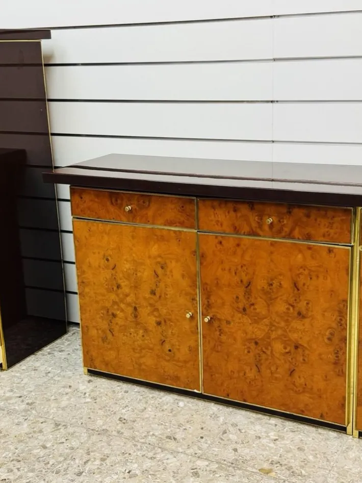 Pamono Modernist Sideboard in Radica and Gilded Metal, 1970s Sale