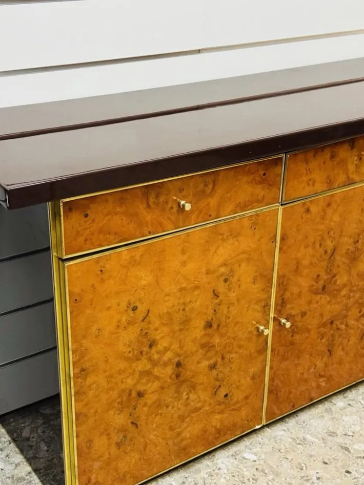 Pamono Modernist Sideboard in Radica and Gilded Metal, 1970s Sale