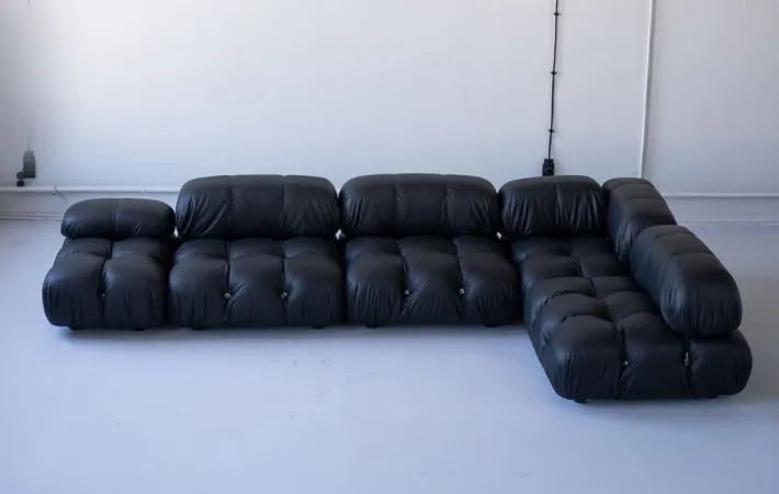Pamono Modular Cameleonda Sofa in Black Leather by Mario Bellini for B&B Italia, 1970s, Set of 8