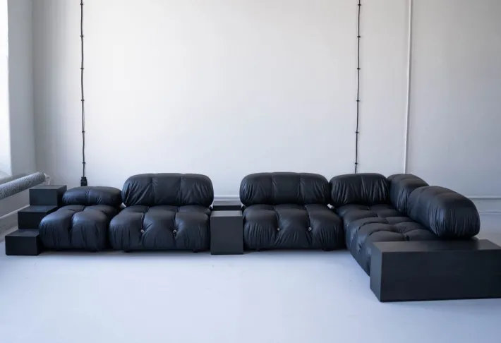 Pamono Modular Cameleonda Sofa in Black Leather by Mario Bellini for B&B Italia, 1970s, Set of 8