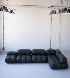 Pamono Modular Cameleonda Sofa in Black Leather by Mario Bellini for B&B Italia, 1970s, Set of 8