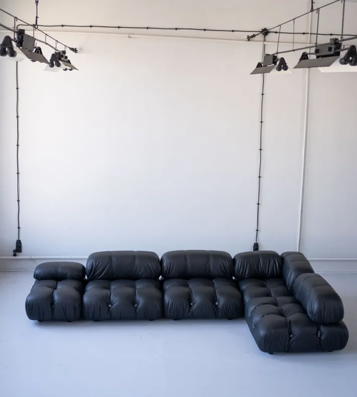 Pamono Modular Cameleonda Sofa in Black Leather by Mario Bellini for B&B Italia, 1970s, Set of 8