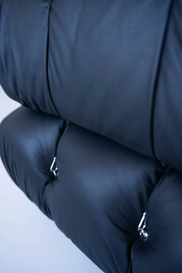 Pamono Modular Cameleonda Sofa in Black Leather by Mario Bellini for B&B Italia, 1970s, Set of 8