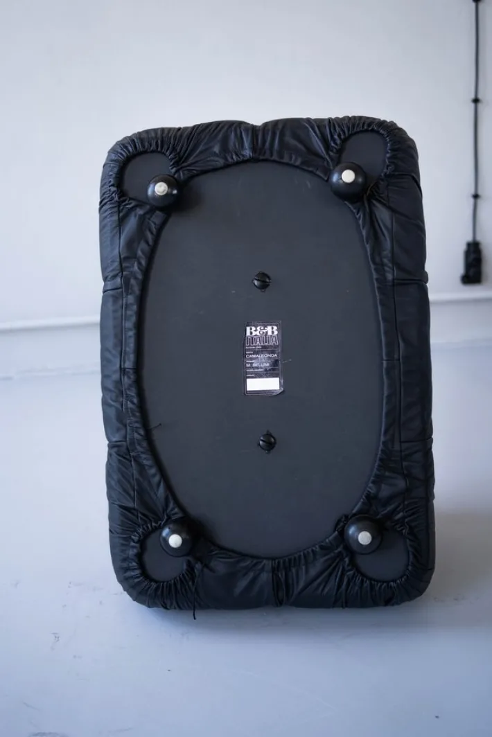 Pamono Modular Cameleonda Sofa in Black Leather by Mario Bellini for B&B Italia, 1970s, Set of 8