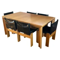 Pamono Monk Dining Chairs and Table in Black Leather and Beech by Tobia & Afra Scarpa for Molteni, 1973, Set of 7 Discount