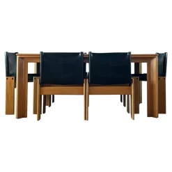 Pamono Monk Dining Chairs and Table in Black Leather and Beech by Tobia & Afra Scarpa for Molteni, 1973, Set of 7 Discount