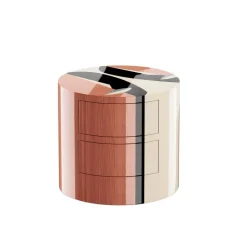 Pamono Naif Bedside Table Round Bedside Table Pink 3 Drawers Geometric Pattern Wood by HOMMÉS Studio Sale