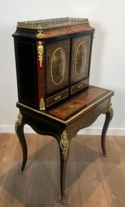 Pamono Napoleon III Bonheur du Jour Desk in Boulle Marquetry New