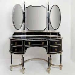 Pamono Napoleon III Dressing Table in Black Lacquered Wood and 3 Mirrors, 1960s, Set of 2 Clearance