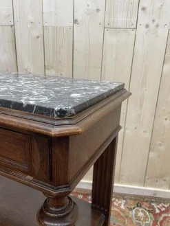 Pamono Napoleon III Oak Console Table with Grey Veined Marble