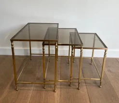Pamono Neoclassical Brass Nesting Tables by Maison Ramsay, Set of 3 Outlet