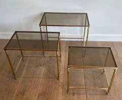 Pamono Neoclassical Brass Nesting Tables by Maison Ramsay, Set of 3 Outlet