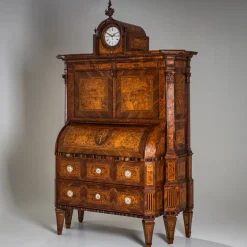 Pamono Neoclassical Cylinder Secretaire Desk with Clock, 1780 New