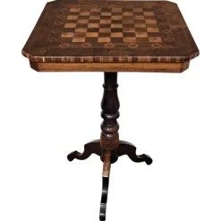 Pamono Neoclassical Italian Walnut Inlay Tripod Game Table, 1950s New