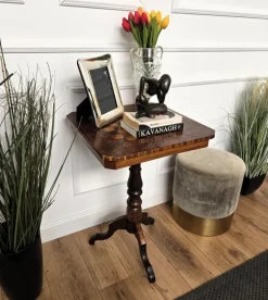 Pamono Neoclassical Italian Walnut Inlay Tripod Game Table, 1950s New