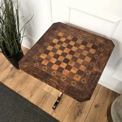 Pamono Neoclassical Italian Walnut Inlay Tripod Game Table, 1950s New
