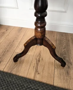 Pamono Neoclassical Italian Walnut Inlay Tripod Game Table, 1950s New