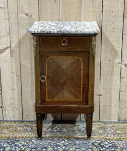 Pamono Nightstand in Marquetry and White Marble, Early 20th Century Sale