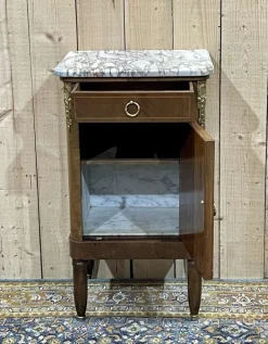 Pamono Nightstand in Marquetry and White Marble, Early 20th Century Sale