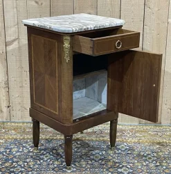 Pamono Nightstand in Marquetry and White Marble, Early 20th Century Sale