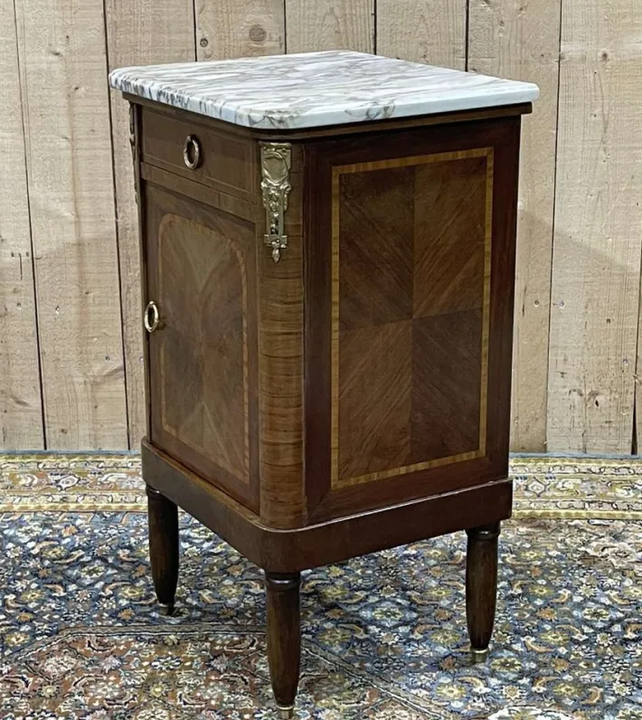 Pamono Nightstand in Marquetry and White Marble, Early 20th Century Sale