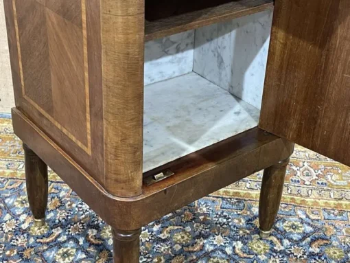 Pamono Nightstand in Marquetry and White Marble, Early 20th Century Sale