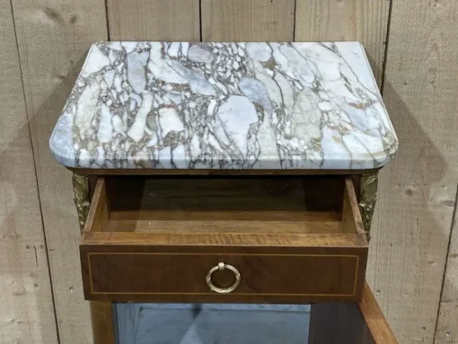 Pamono Nightstand in Marquetry and White Marble, Early 20th Century Sale