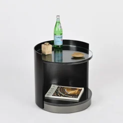 Pamono Nightstand or Side Table in Lacquered Wood and Crystal by G. Moscatelli, Italy, 1970s Best