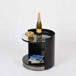 Pamono Nightstand or Side Table in Lacquered Wood and Crystal by G. Moscatelli, Italy, 1970s Best