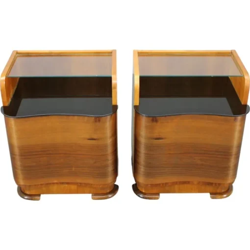 Pamono Nightstands in Walnut Finish, Czechoslovakia, 1940s, Set of 2 Clearance