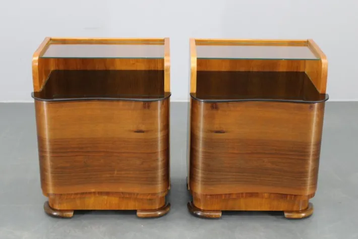 Pamono Nightstands in Walnut Finish, Czechoslovakia, 1940s, Set of 2 Clearance