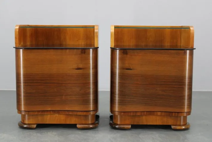 Pamono Nightstands in Walnut Finish, Czechoslovakia, 1940s, Set of 2 Clearance