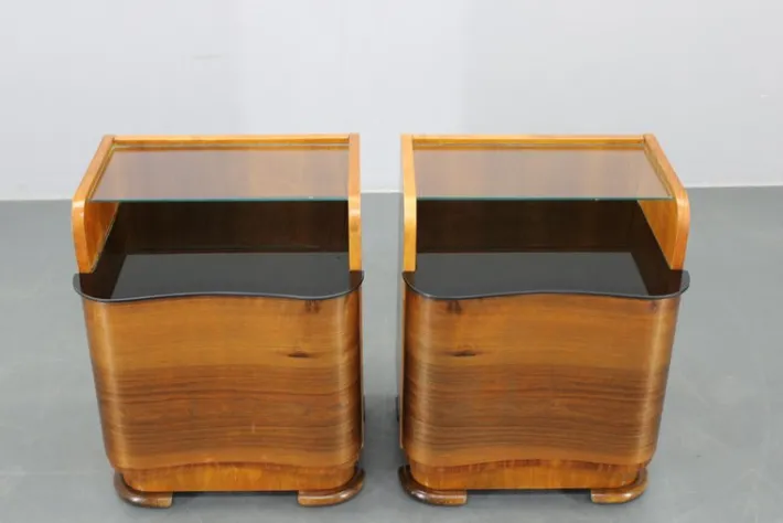 Pamono Nightstands in Walnut Finish, Czechoslovakia, 1940s, Set of 2 Clearance