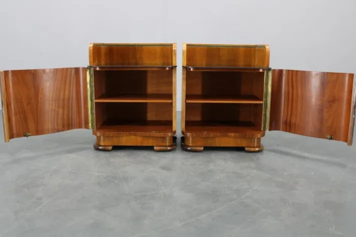 Pamono Nightstands in Walnut Finish, Czechoslovakia, 1940s, Set of 2 Clearance