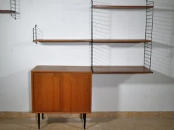 Pamono Nisse String Wall Shelf with Sideboard Made of Nut Wood by Kajsa & Nils Strinning, 1960 from String, Set of 8 Best