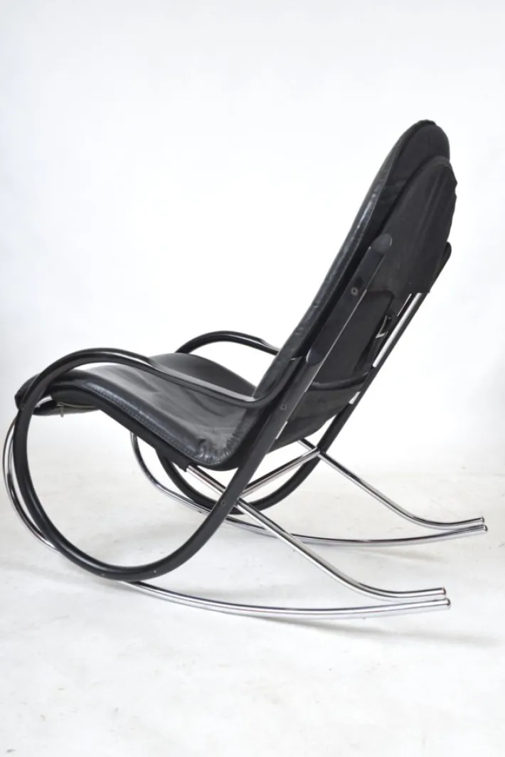 Pamono Nonna Rocking Chair in Chrome & Leather by Paul Tuttle for Strässle International, Switzerland, 1972 Online