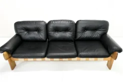 Pamono Oak and Leather Africa Armchairs and Sofa by Esko Pajamies for Asko Oy, 1970s, Set of 3