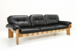 Pamono Oak and Leather Africa Armchairs and Sofa by Esko Pajamies for Asko Oy, 1970s, Set of 3